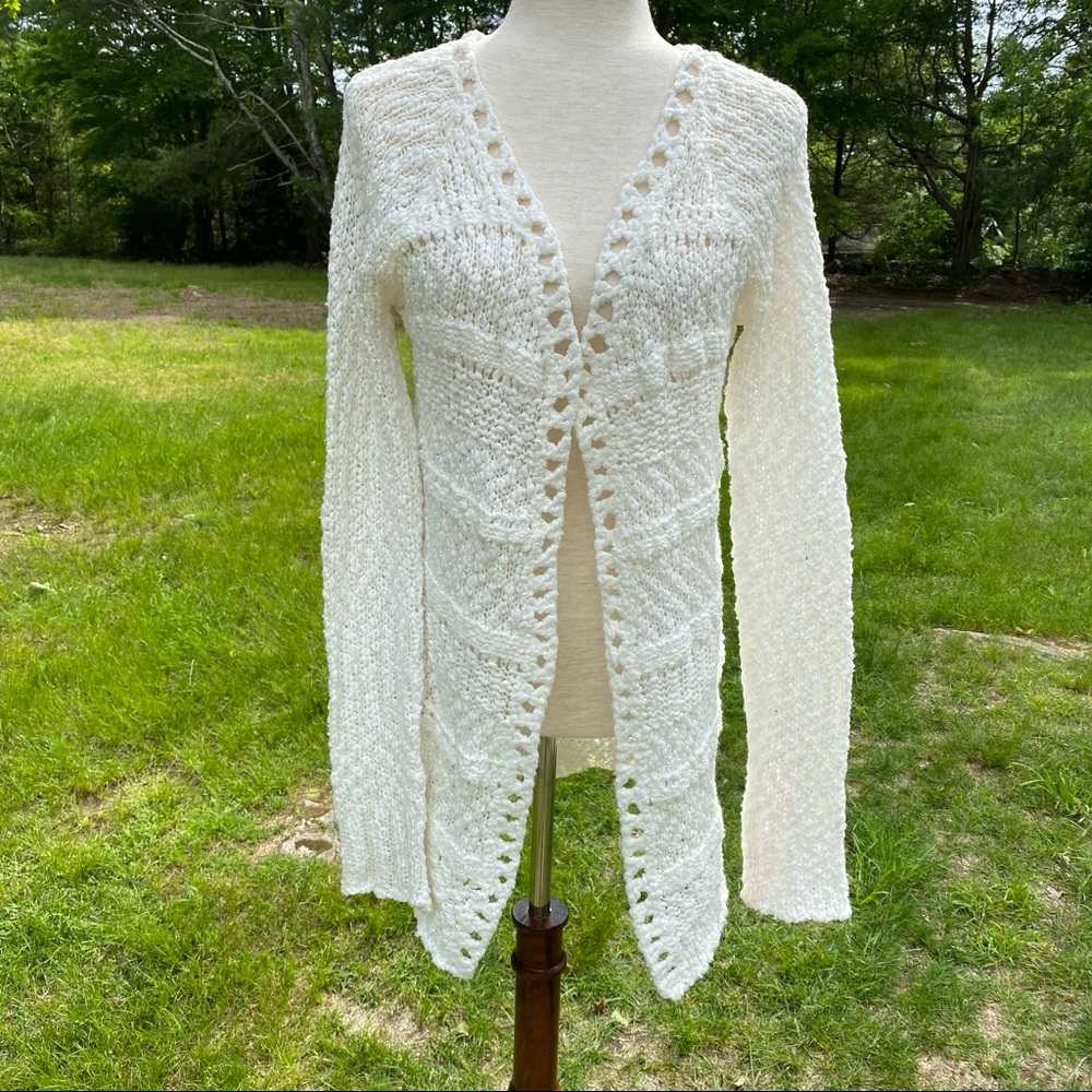 MYSTREE CARDIGAN SWEATER CREAM LONG SLEEVE OPEN FRONT SIZE M